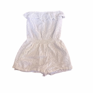 Paradaise USA White Eyelet Strapless Cotton Romper With Pockets